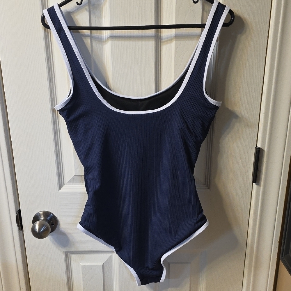 Navy Blue Ribbed Bodysuit - Picture 2 of 4